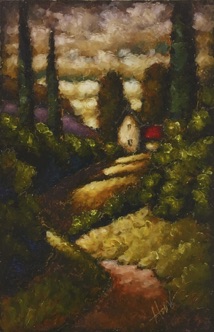 Path to the Farmhouse Series 021 Paintstik on watercolor paper. Varnished. 6.5"x10". $320.00